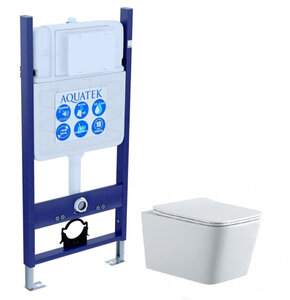 Изображение товара Инсталляция Aquatek Standard INS-0000014 без клавиши и крепежа, с унитазом Либра SET AQUATEK ЛИБРА N-14 New AQ0530N-00 с тонким сиденьем soft close, комплект