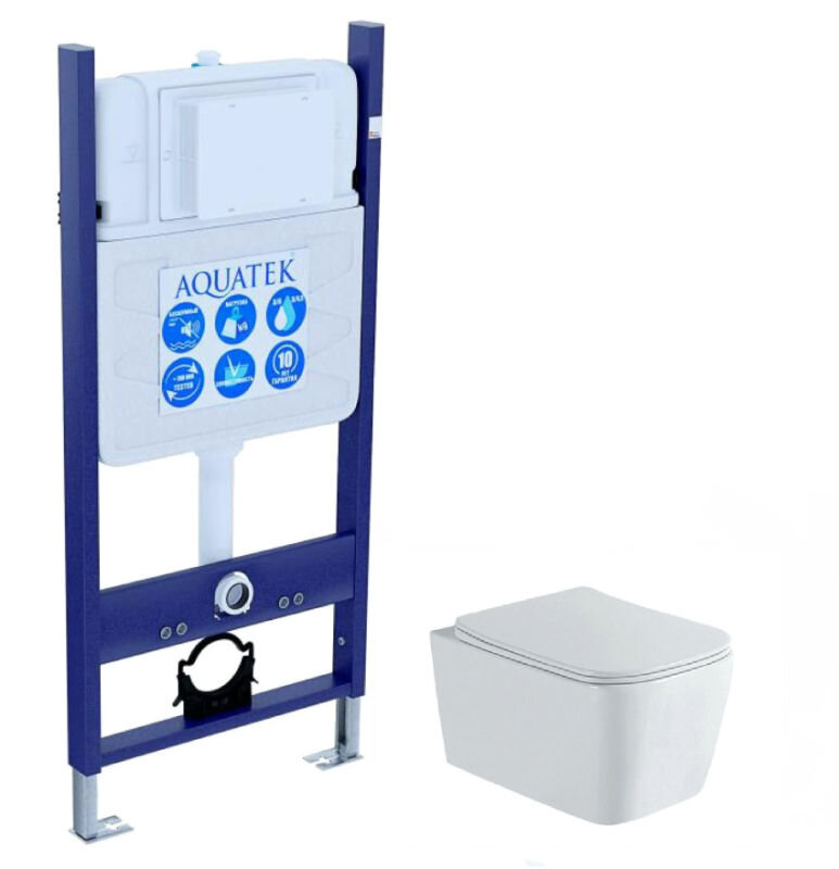 Изображение товара Комплект инсталляции и унитаз Либра Aquatek Standard INS-0000014, подвесной, белый