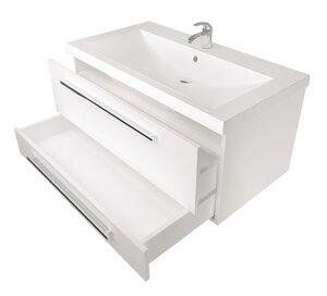 Изображение товара Тумба под раковину 1Marka Соната 75 см с двумя ящиками, белая подвесная