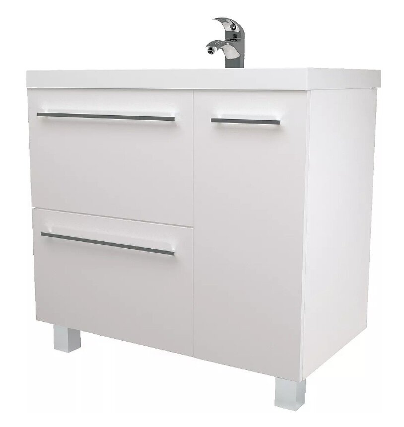 Изображение товара Тумба под раковину 1Marka Соната 90 см с 2 ящиками и бельевой корзиной белая