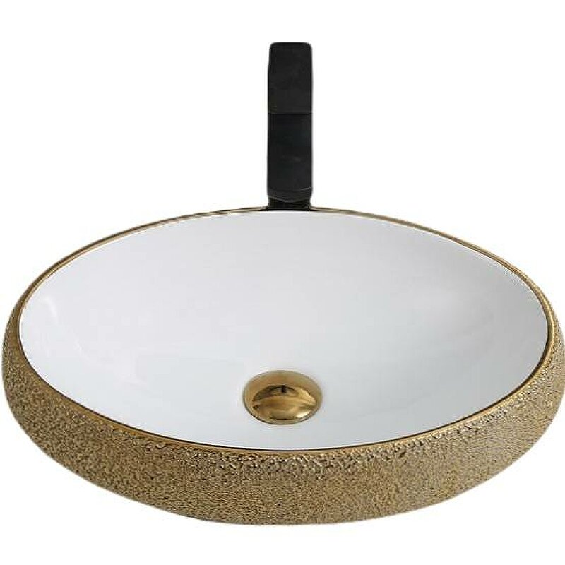 Изображение товара Раковина CeramaLux Серия NC овальная накладная белая с золотом 49x34 см