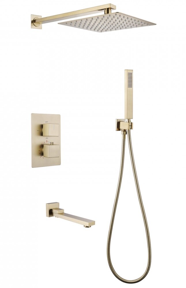 Изображение товара Душевая система Abber Daheim AF8250G с термостатом изливом и золотым матовым покрытием