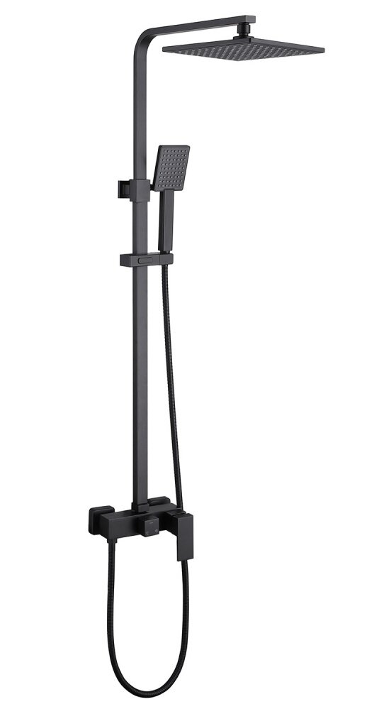 Изображение товара Душевая система Abber Daheim AF8220B, стойка, без излива, верхний душ, душевая лейка, черный матовый