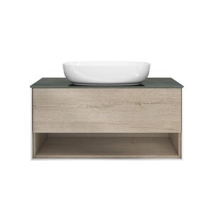 Изображение товара Тумба под раковину Kerama Marazzi Plaza Modern 100 см, подвесная, с открытой полкой, цвет дуб орегон, PLB.M.100.1.OAK.O