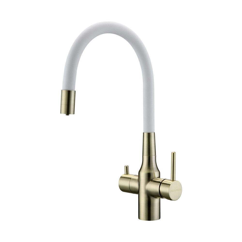 Изображение товара Смеситель Paulmark Salix Sa213419-BRw для кухонной мойки, под фильтр, с гибким изливом, бронза/белый шланг Изображение товара Смеситель Paulmark Salix Sa213419-BRw для кухонной мойки, под фильтр, с гибким изливом, бронза/белый шланг