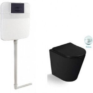 Изображение товара Безободковый приставной унитаз SantiLine с бачком микролифт черный матовый SL-5020MB Изображение товара Безободковый приставной унитаз SantiLine с бачком микролифт черный матовый SL-5020MB