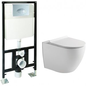 Изображение товара Инсталляция SantiLine с безободковым унитазом SantiLine, сиденье микролифт, клавиша хром, белый, SL-5005 + SL-01