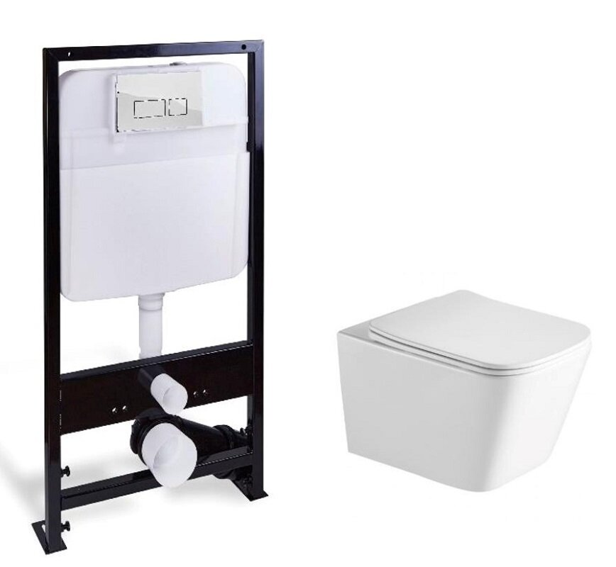 Изображение товара Инсталляция SantiLine с безободковым унитазом SantiLine, сиденье микролифт, клавиша хром, белый, SL-5007 + SL-01. Изображение товара Инсталляция SantiLine с безободковым унитазом SantiLine, сиденье микролифт, клавиша хром, белый, SL-5007 + SL-01.