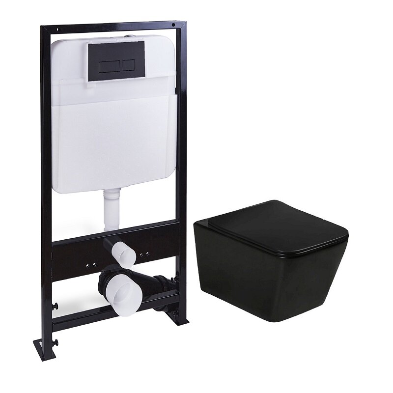 Изображение товара Инсталляция SantiLine с безободковым унитазом SL-5004MB и клавишей черной матовой