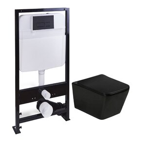 Изображение товара Инсталляция SantiLine с безободковым унитазом SantiLine, сиденье микролифт, клавиша черная матовая, черный матовый, SL-5004MB + SL-04