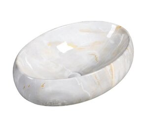 Изображение товара Раковина SantiLine накладная овальная 47,5x34 см белый мрамор с донным клапаном