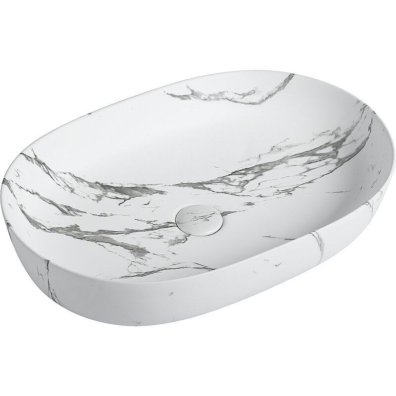 Изображение товара Раковина SantiLine SL-7022MM накладная фаянс белый мрамор 60x40 см