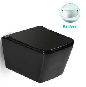 Изображение товара Безободковый подвесной унитаз SantiLine, сиденье микролифт, цвет черный матовый, SL-5004MB