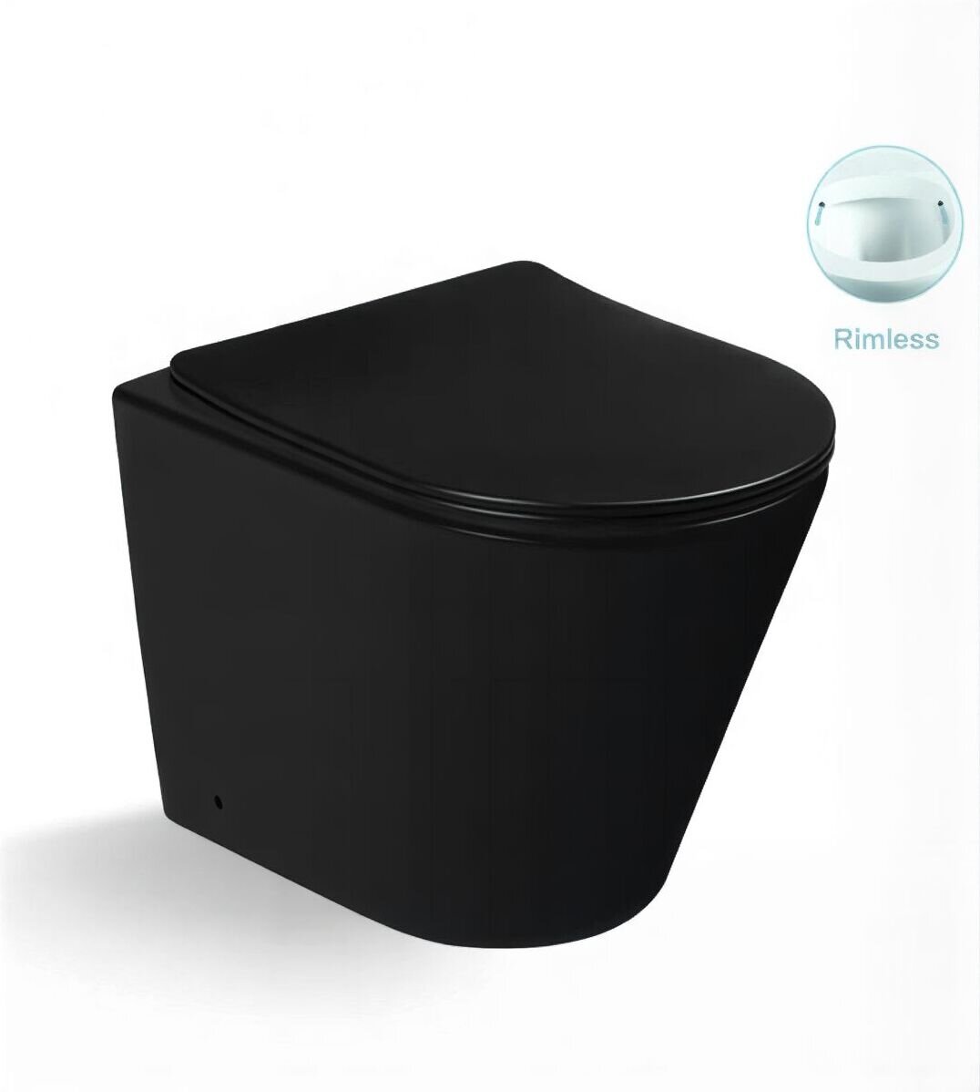 Изображение товара Унитаз SantiLine SL-5020MB Безободковый приставной с сиденьем Микролифт, черный матовый Изображение товара Унитаз SantiLine SL-5020MB Безободковый приставной с сиденьем Микролифт, черный матовый