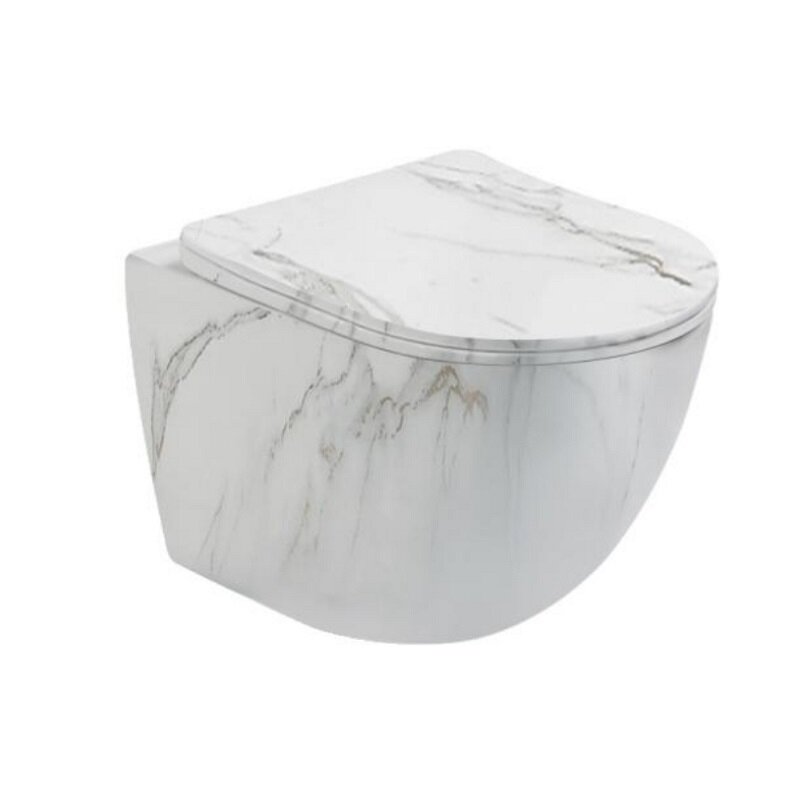 Изображение товара Безободковый подвесной унитаз SantiLine, сиденье микролифт, цвет серый мрамор, SL-5005MRB