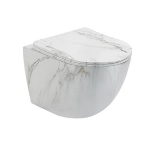 Изображение товара Безободковый подвесной унитаз SantiLine, сиденье микролифт, цвет серый мрамор, SL-5005MRB