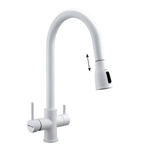 Изображение товара Смеситель Paulmark Lange La214212-431 для кухонной мойки, под фильтр, с выдвижным изливом, белый матовый