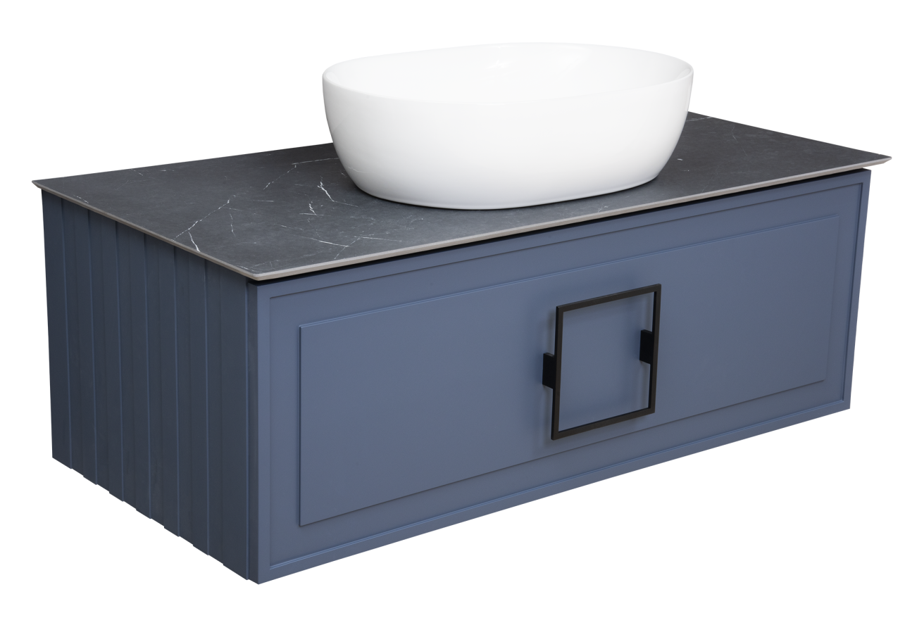 Изображение товара Тумба для накладной раковины La Fenice Cubo Blu Grigio 100 см, подвесная, синий матовый, FNC-01-CUB-BG-100