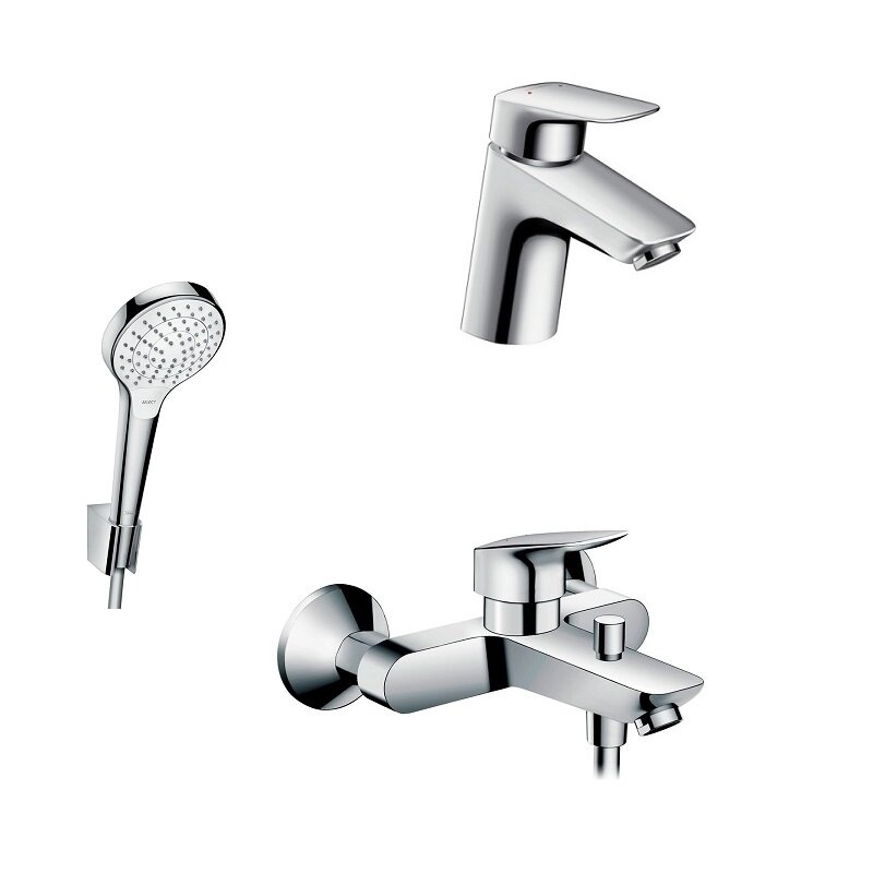 Изображение товара Душевой комплект Hansgrohe хром для ванны и раковины с 3 режимами, гарантия 5 лет