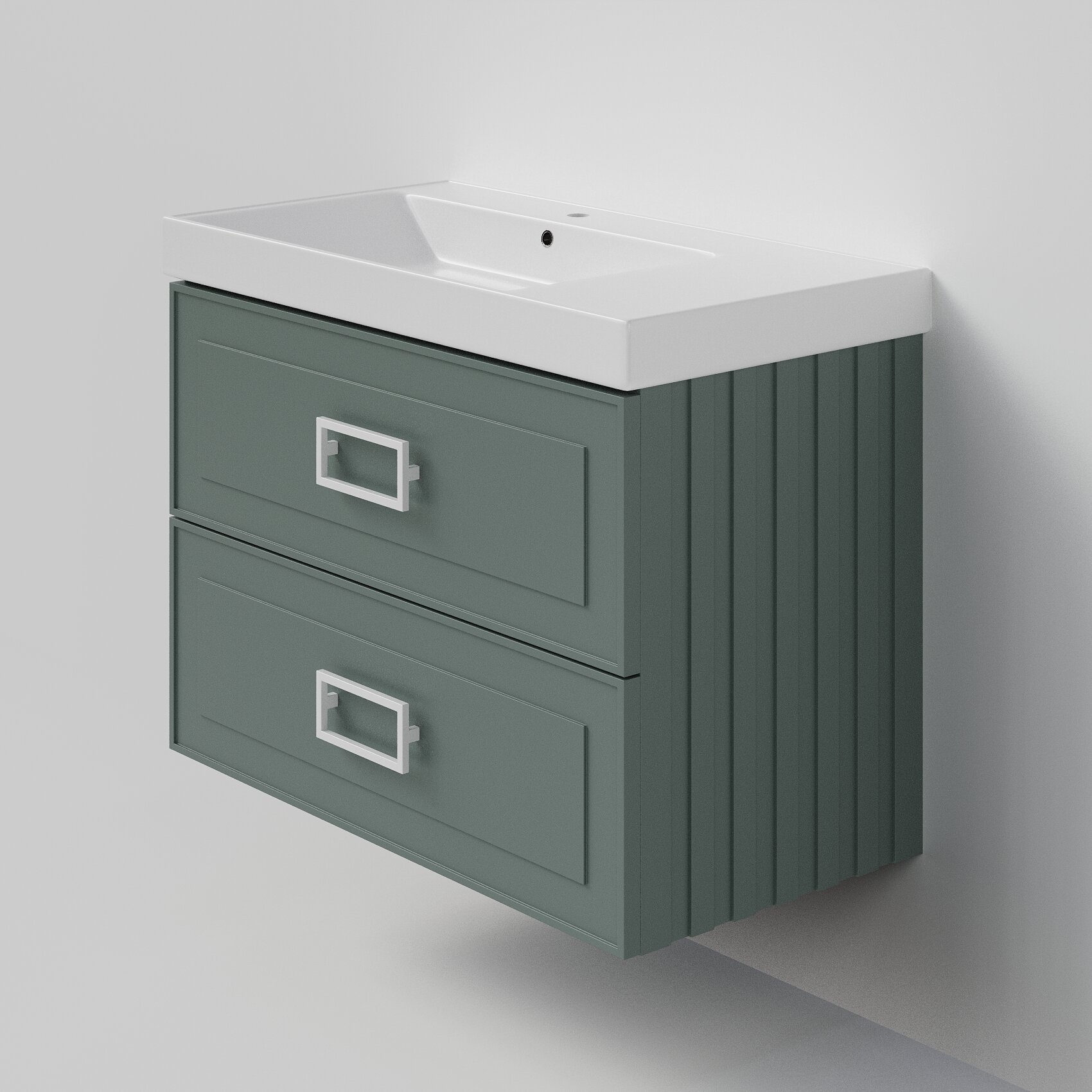 Изображение товара Тумба под раковину La Fenice Cubo Grigio Twin 90 см, подвесная, под встраиваемую раковину, серо-зеленый матовый, FNC-01-CUB-G-90-2 Изображение товара Тумба под раковину La Fenice Cubo Grigio Twin 90 см, подвесная, под встраиваемую раковину, серо-зеленый матовый, FNC-01-CUB-G-90-2