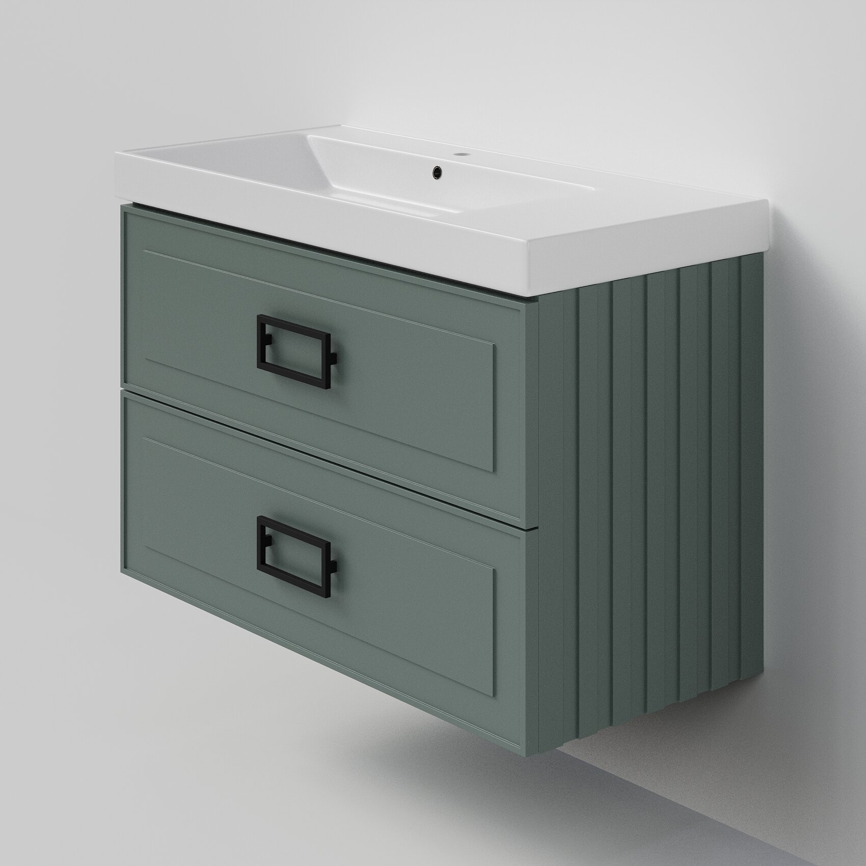 Изображение товара Тумба под раковину La Fenice Cubo Grigio Twin 100 см, подвесная, под встраиваемую раковину, серо-зеленый матовый, FNC-01-CUB-G-100-2 Изображение товара Тумба под раковину La Fenice Cubo Grigio Twin 100 см, подвесная, под встраиваемую раковину, серо-зеленый матовый, FNC-01-CUB-G-100-2