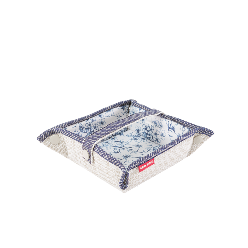 Изображение товара Салфетница Casy Home, открытая с пряжкой, ширина 13 см, глубина 13 см, высота 6 см, цвет выбеленный лен/синий//белый с рисунком, 00-00001850/NB-012