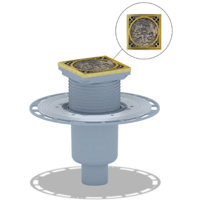 Изображение товара Душевой трап Bronze de Luxe с магнитным сухим затвором и дизайн-решеткой Дракон бронза