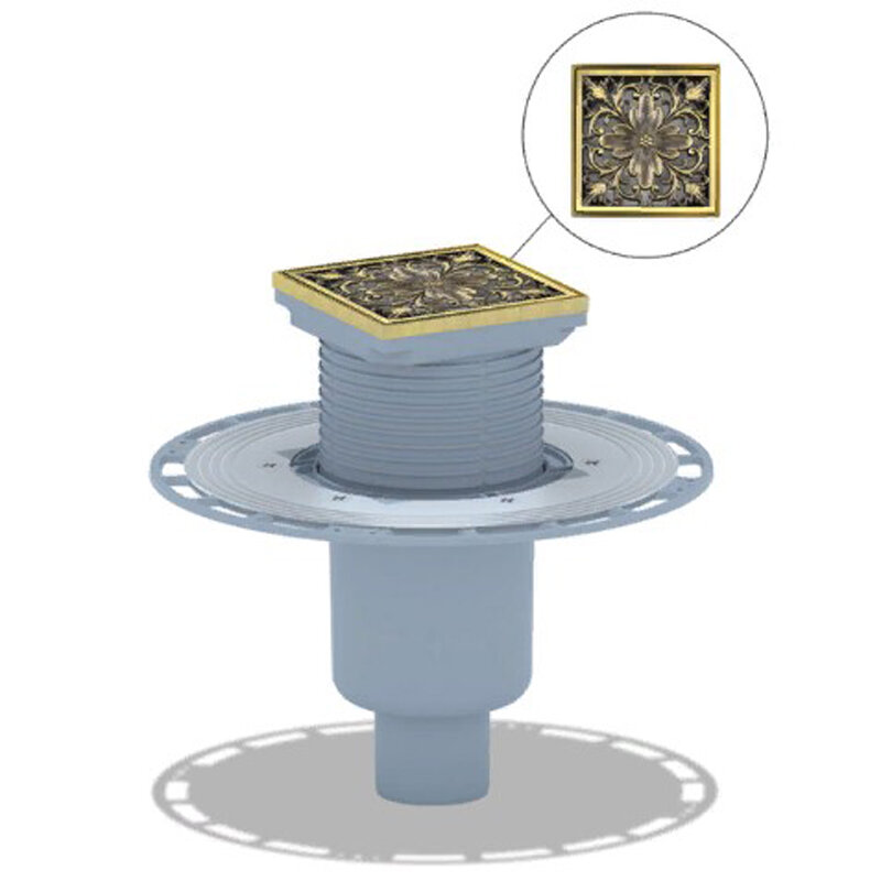 Изображение товара Душевой трап Bronze de Luxe, вертикальный выход, магнитный сухой затвор, с дизайн-решеткой Цветок, бронза, 21975-5902