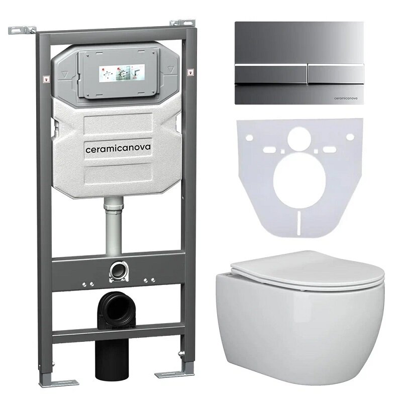 Изображение товара Комплект инсталляции и подвесной унитаз Ceramicanova Rimless CN3001 2 кнопки