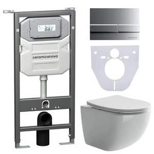 Изображение товара Сет 4 в 1: инсталляция Ceramicanova Envision с подвесным унитазом Forma CN3009_1002M_1000 Rimless CN3009, сантехфарфор, шумоизоляция, кнопка смыва Flat хром матовый