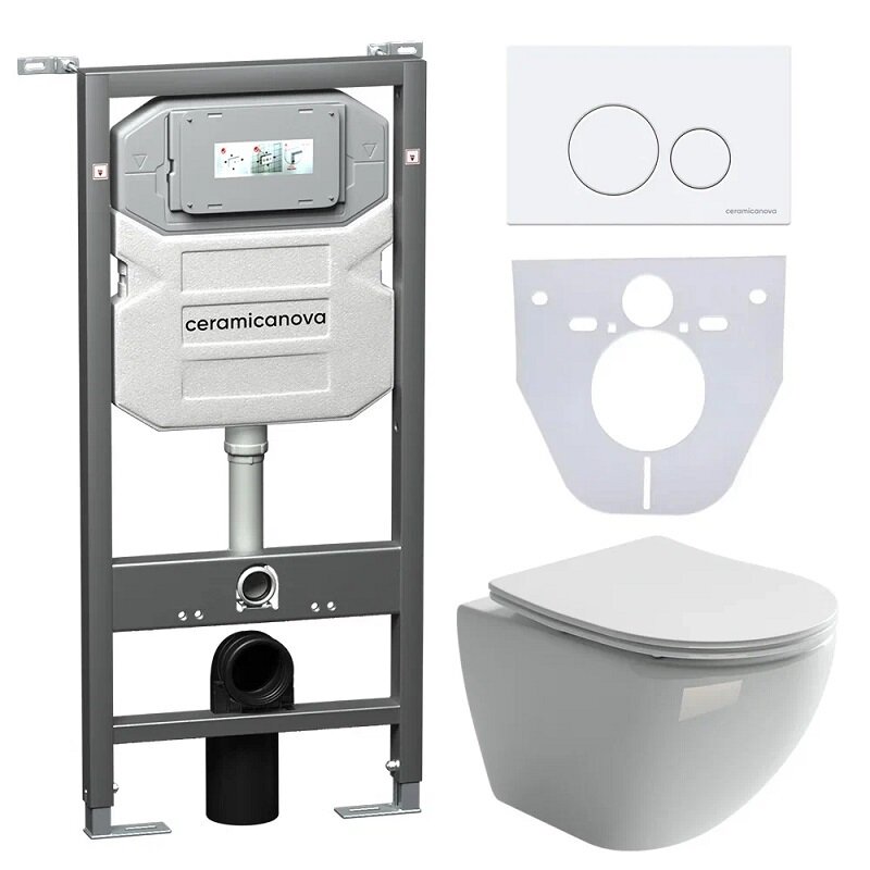 Изображение товара Сет 4 в 1: инсталляция Ceramicanova Envision + подвесной унитаз Metropol Rimless белый