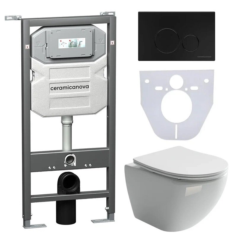 Изображение товара Комплект унитаз подвесной Rimless с инсталляцией Ceramicanova Envision CN4002 черный матовый