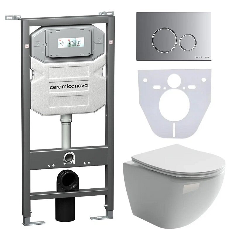Изображение товара Подвесной унитаз Ceramicanova Rimless с инсталляцией и шумоизоляцией комплект 4 в 1