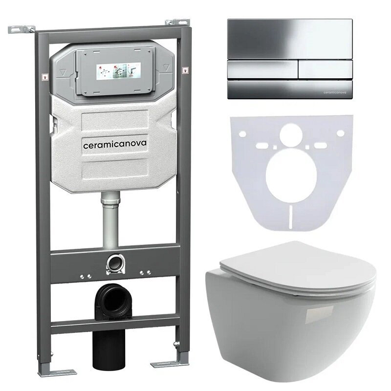 Изображение товара Подвесной унитаз Ceramicanova Envision Metropol CN4002 Rimless CN4002 с инсталляцией и кнопкой Flat Изображение товара Подвесной унитаз Ceramicanova Envision Metropol CN4002 Rimless CN4002 с инсталляцией и кнопкой Flat