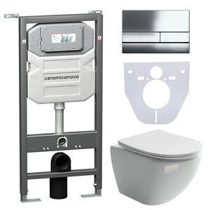 Изображение товара Сет 4 в 1: инсталляция Ceramicanova Envision с подвесным унитазом Metropol CN4002_1002CH_1000 Rimless CN4002, сантехфарфор, шумоизоляция, кнопка смыва Flat хром