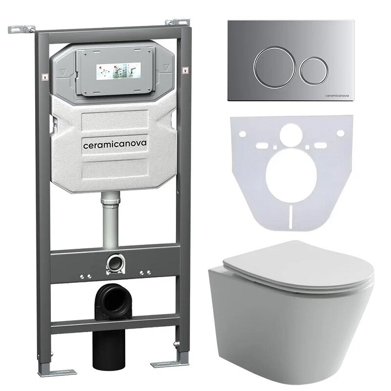 Изображение товара Сет 4 в 1 инсталляция Ceramicanova с подвесным унитазом Rimless и панелью