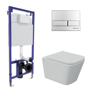 Изображение товара Комплект Инсталляция Berges Novum 525 с безободковым унитазом Berges FLOE S Rimless, крышка-сиденье Floe 043242 S Slim SO, белый, клавиша L3 хром глянец