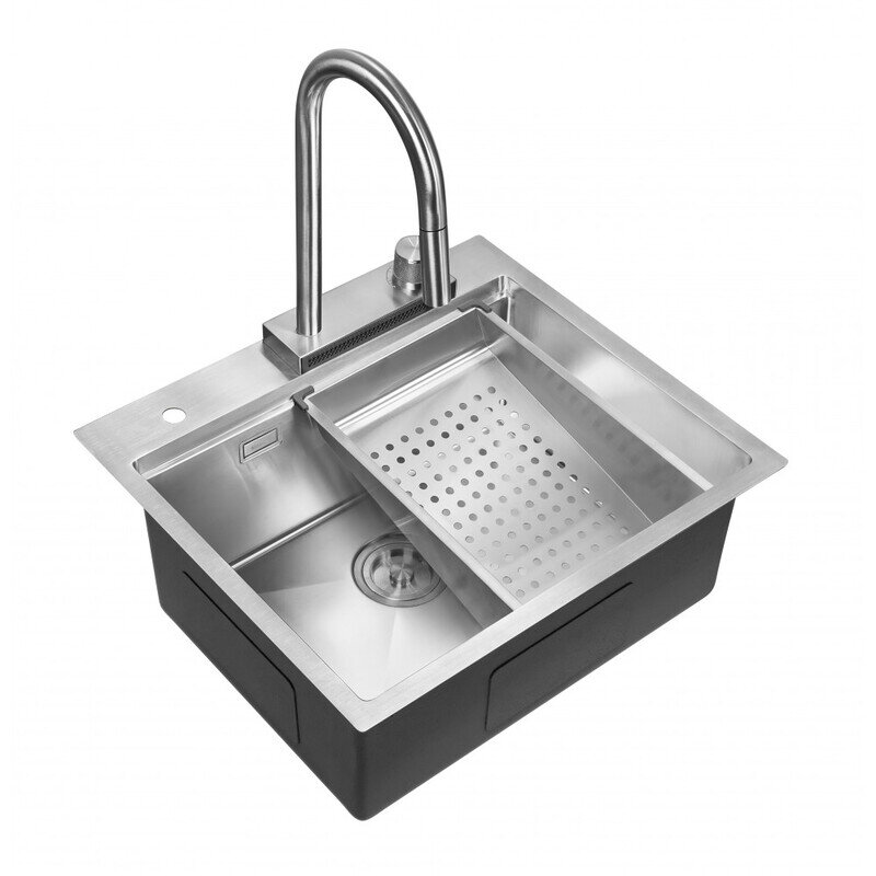 Изображение товара Кухонная мойка Milacio Denia MC.77400 57 Steel с коландером и смесителем Изображение товара Кухонная мойка Milacio Denia MC.77400 57 Steel с коландером и смесителем