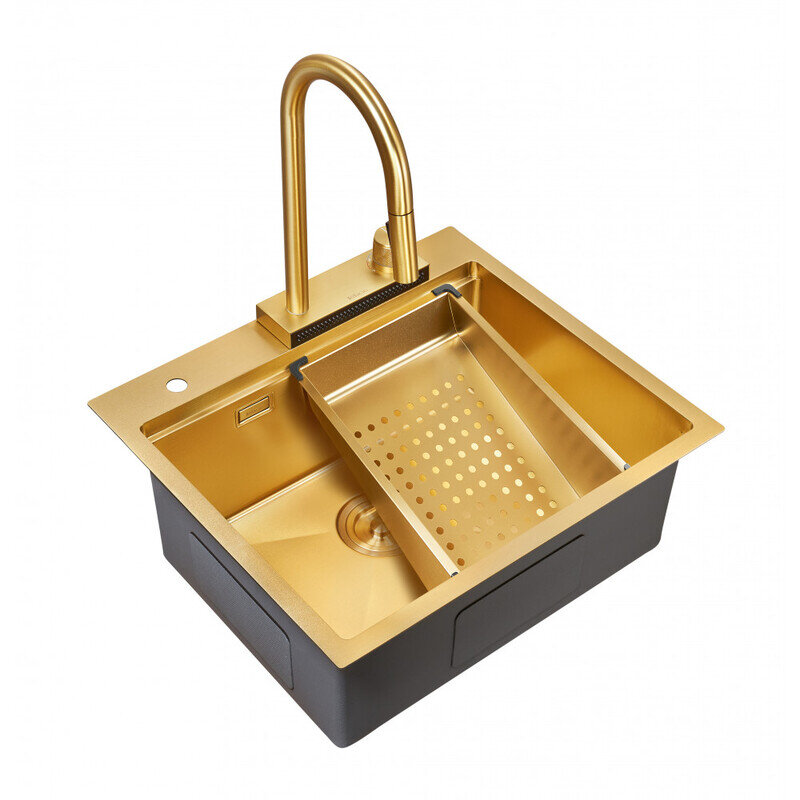Изображение товара Мойка для кухни со смесителем и коландером Milacio Denia MC.77408 57 Steel, золото