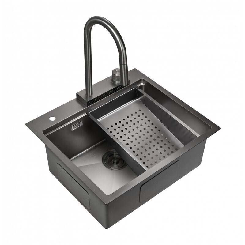 Изображение товара Мойка для кухни со смесителем и коландером Milacio Denia MC.77409 57 Steel, вороненая сталь, gunmetal