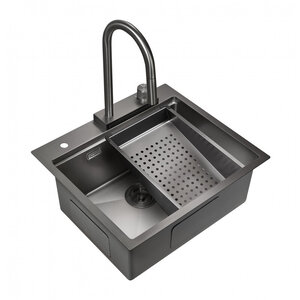 Изображение товара Мойка для кухни со смесителем и коландером Milacio Denia MC.77409 57 Steel, вороненая сталь, gunmetal