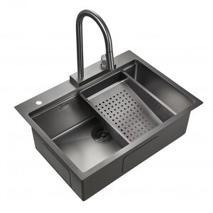 Изображение товара Мойка для кухни со смесителем и коландером Milacio Denia MC.77419 68 Steel , вороненая сталь, gunmetal