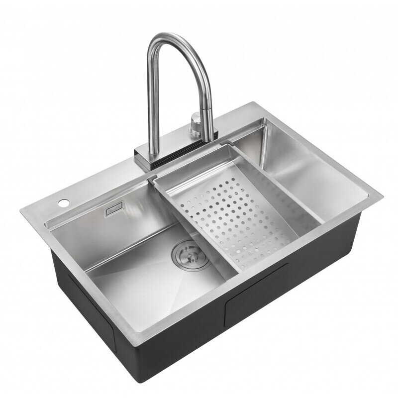 Изображение товара Мойка кухонная Milacio Denia 75 Steel со смесителем и коландером