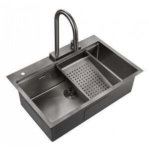 Изображение товара Кухонная мойка Milacio Denia MC.77429 75 Steel из вороненой стали с смесителем и коландером