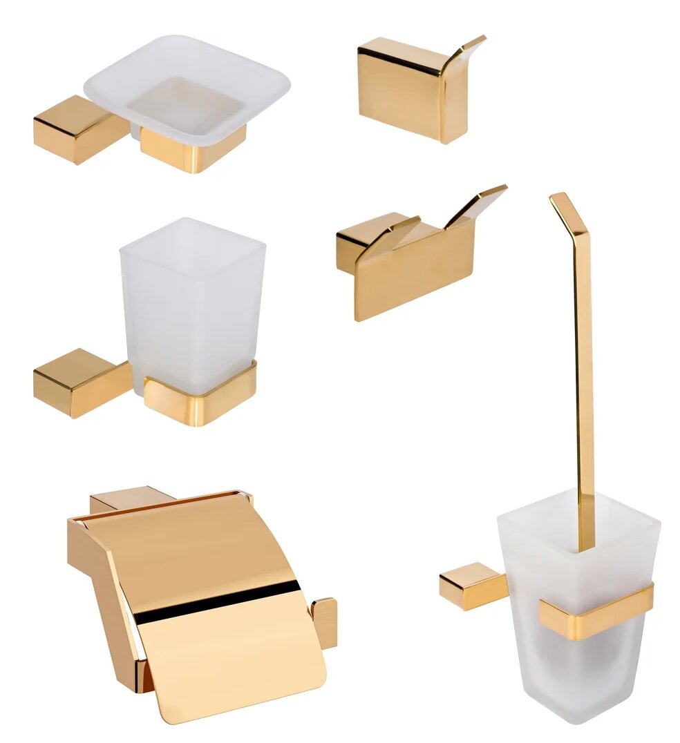Изображение товара Набор аксессуаров для ванной комнаты Decor Banyo SS 304 Gold, золото, SS304 008 02 + SS304 6009 02 + SS304 007 12 + SS304 008 12 + SS304 005 02 + SS304 006 02
