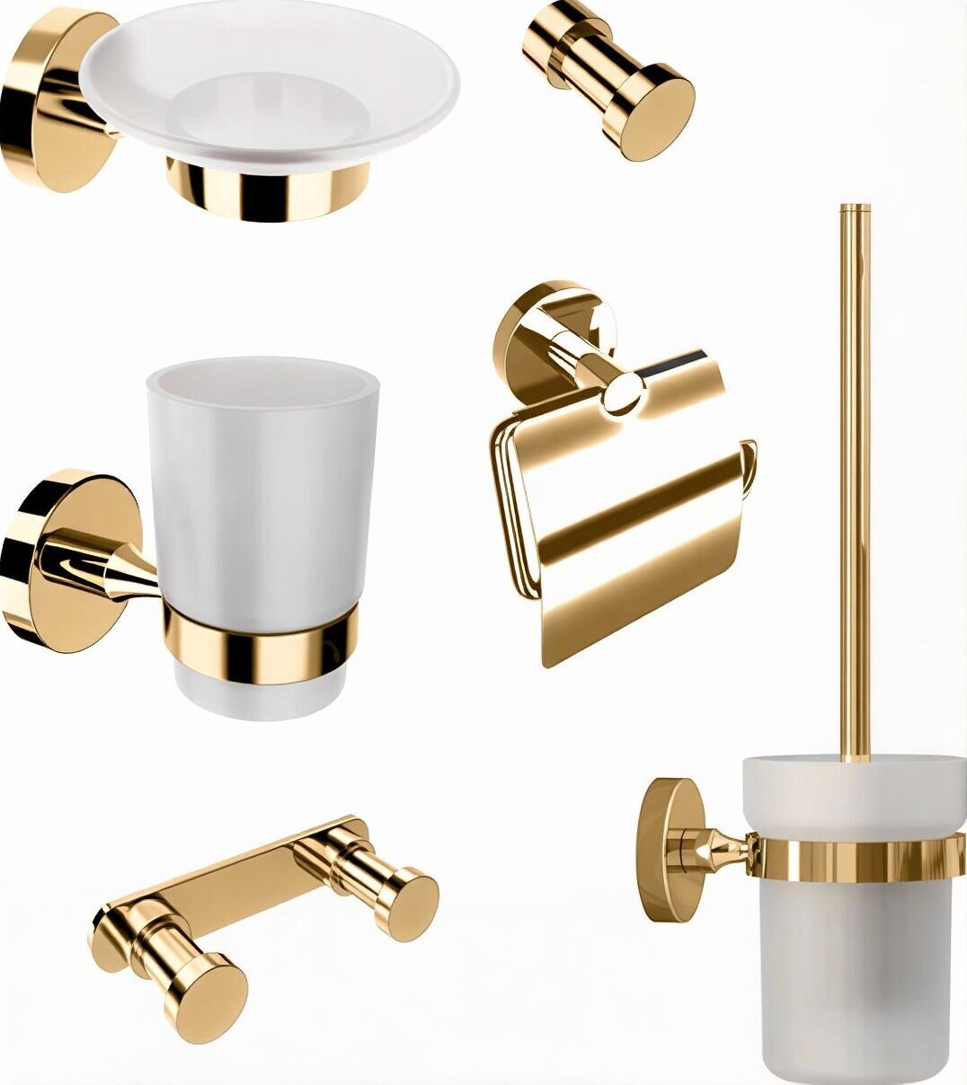 Изображение товара Набор аксессуаров для ванной комнаты Decor Banyo Alina Gold, золото, A40 407 01 02 + A40 408 02 02 + A40 408 01 02 + A40 6009 02 + A40 405 02 + A40 406 02