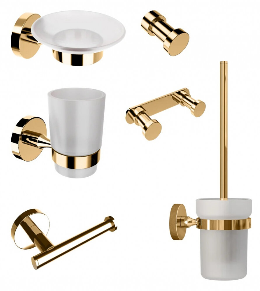 Изображение товара Набор аксессуаров для ванной комнаты Decor Banyo Alina Gold, золото, A40 407 02 + A40 408 02 02 + A40 408 01 02 + A40 6009 02 + A40 405 02 + A40 406 02