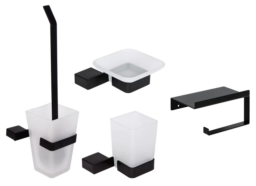 Изображение товара Набор аксессуаров для ванной комнаты Decor Banyo SS 304 Black стильный настенный монтаж