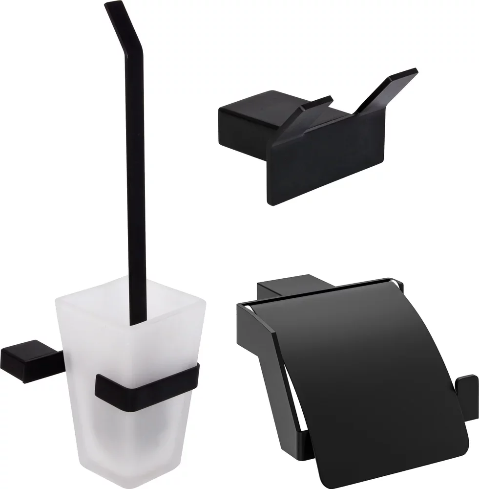 Изображение товара Набор аксессуаров для ванной комнаты Decor Banyo SS 304 Black, черный матовый, SS304 6009 04 + SS304 007 01 04 + SS304 008 14 Изображение товара Набор аксессуаров для ванной комнаты Decor Banyo SS 304 Black, черный матовый, SS304 6009 04 + SS304 007 01 04 + SS304 008 14