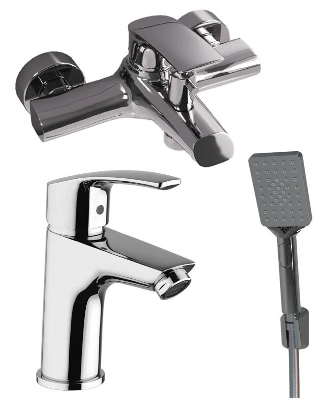 Изображение товара Комплект смесителей Paini Atomix D1CRSET4 3 в 1, для раковины и ванны с душевым гарнитуром, хром
